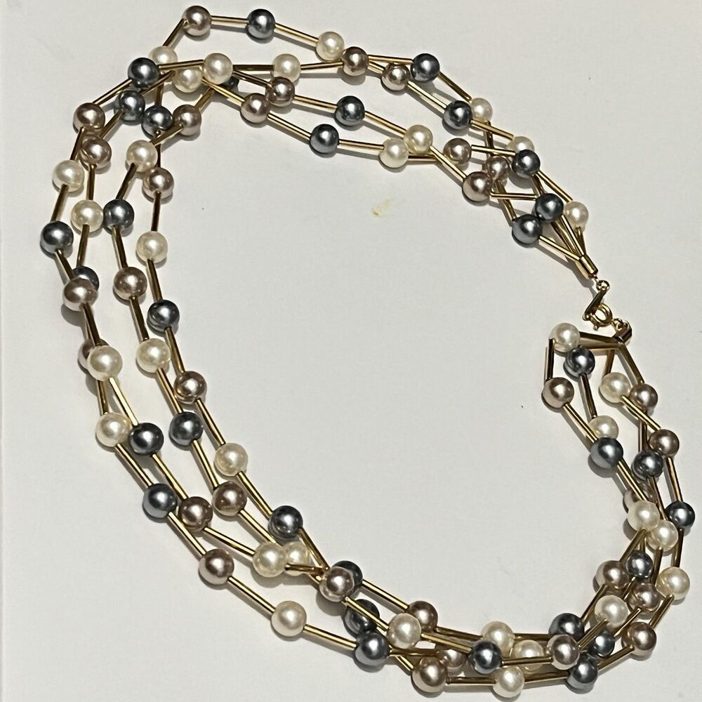 AVON Necklace Multi Strand Beaded Pearl‎ Gold Tone classic career